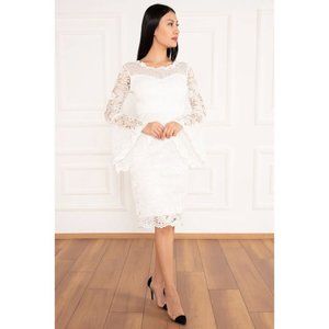 PULLIMM Short Lace Evening Dress With Sleeves Flounce 13034 19Y69015U13